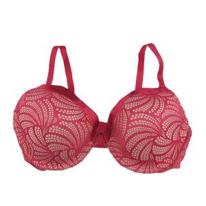 Frederick's Of Hollywood Women's Exxtreme Tuxedo Lace Boost Bra Size 38C Red Tan